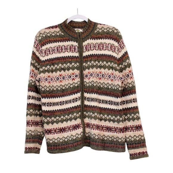 Vintage Y2K Full Zip Sweater Size Medium Fair Isle Ramie Cotton Knit Classic - Picture 1 of 13